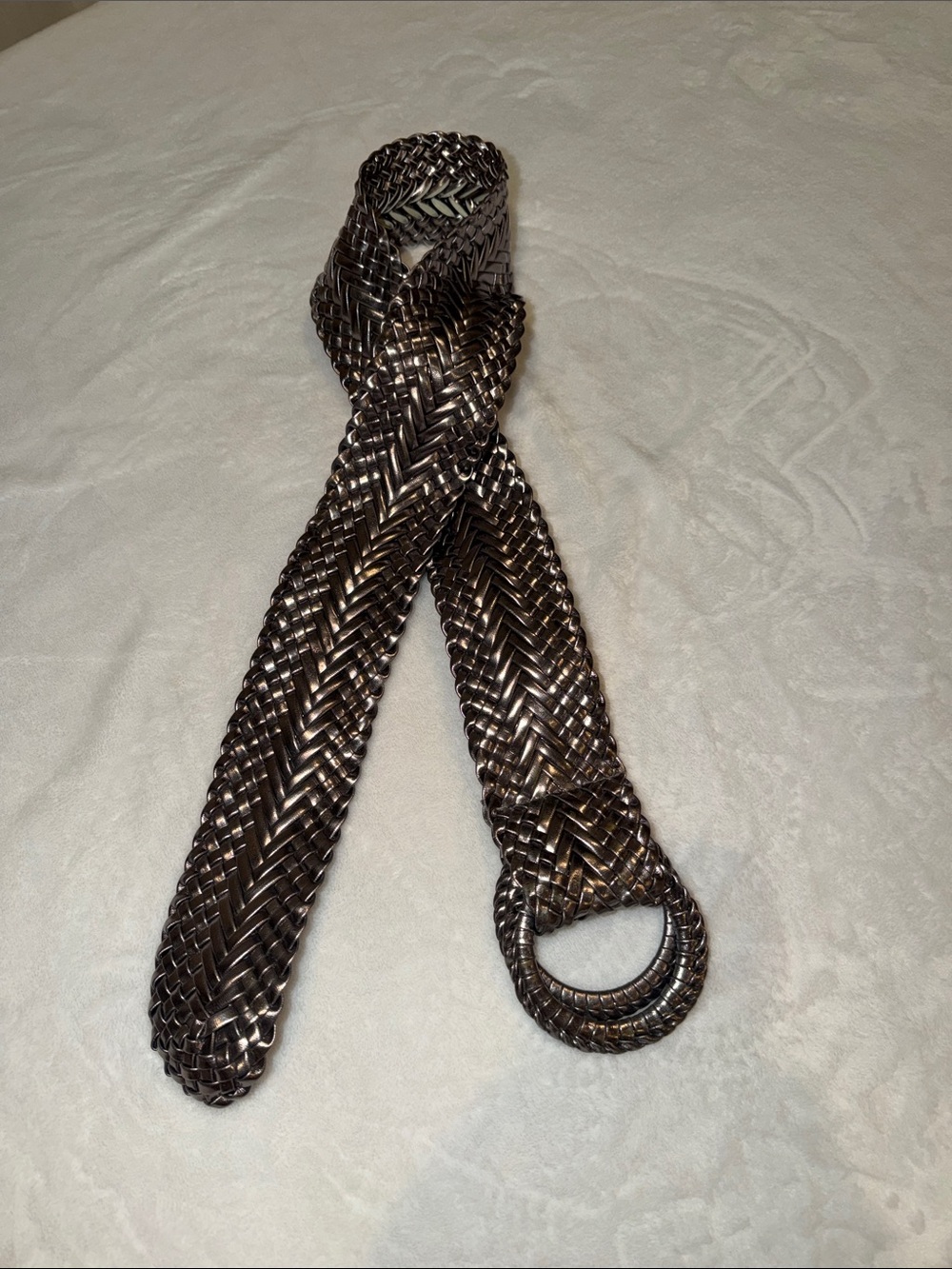 🩶Metallic Silver Woven Braided Belt